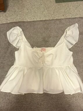 Urban Outfitters Ivory Tie-Front Peplum Blouse